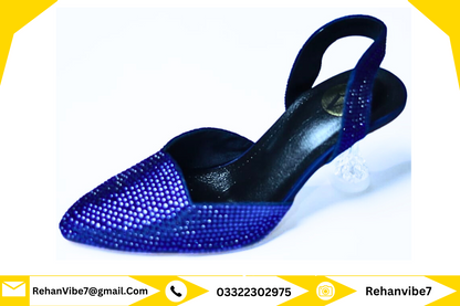 Women's Royal Blue Crystal Slingback Heels – Elegant Party Wear Shoes